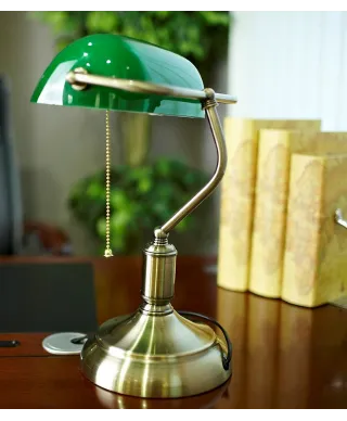 KLASYCZNA LAMPA BANKIERSKA BIURKOWA ZIELONA BANKER CLASSIC