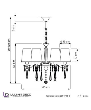 KLASYCZNY ŻYRANDOL KRYSZTAŁOWY BIAŁY ALESSIA W6