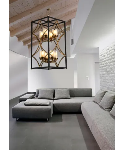 LAMPA WISZĄCA LOFT CZARNO-MOSIĘŻNA QUADRATO DUO