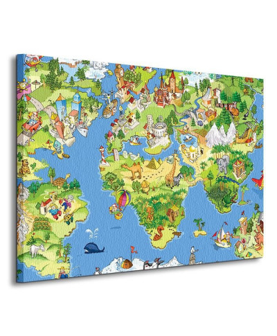 Obraz na płótnie - Mapa Świata dla Dziecka - 60x80cm