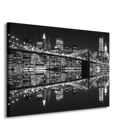 Obraz na płótnie - New York (Brooklyn Bridge night BW) - 60x80 cm