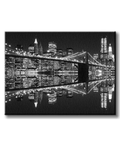 Obraz na płótnie - New York (Brooklyn Bridge night BW) - 60x80 cm