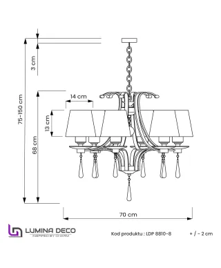 KLASYCZNY ŻYRANDOL KRYSZTAŁOWY ZŁOTY VENISIA W8