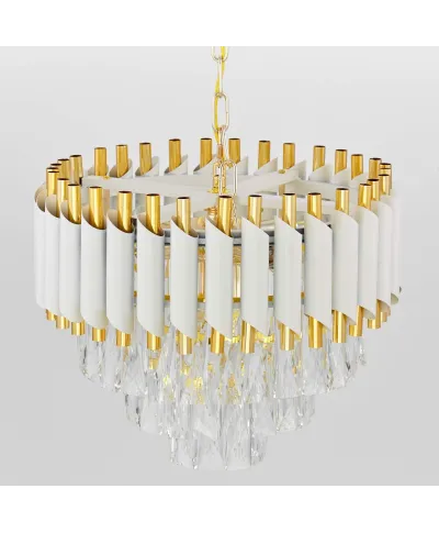 KLASYCZNY ŻYRANDOL KRYSZTAŁOWY BIAŁO-ZŁOTY MAZINI D40