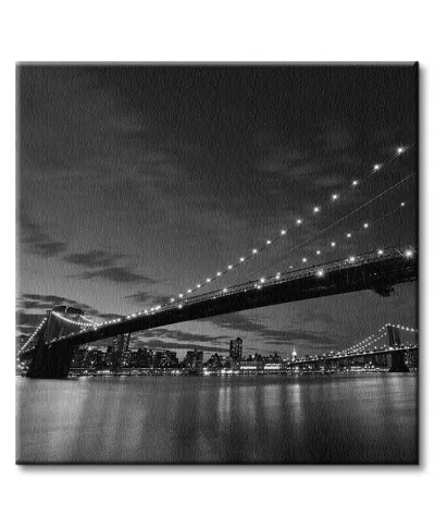 Obraz na płótnie - Brooklyn Bridge nocą BW - 40x40 cm