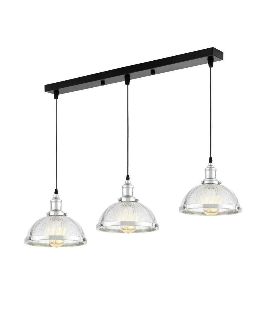 POTRÓJNA LAMPA WISZĄCA LOFT CHROMOWANA BRICO W3 PRO