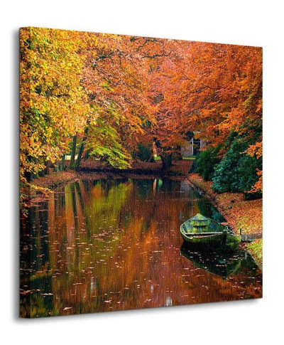 Jesiennie, jeziorko w lesie - Obraz na płótnie