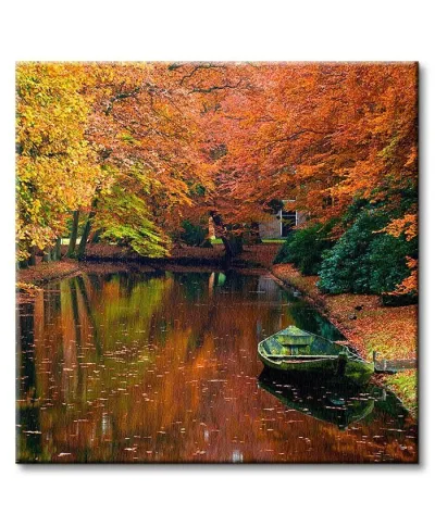 Jesiennie, jeziorko w lesie - Obraz na płótnie