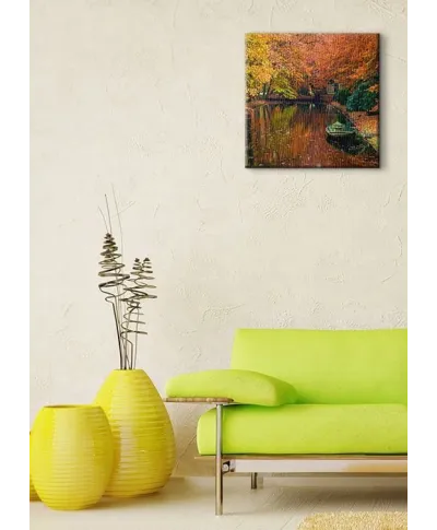 Jesiennie, jeziorko w lesie - Obraz na płótnie