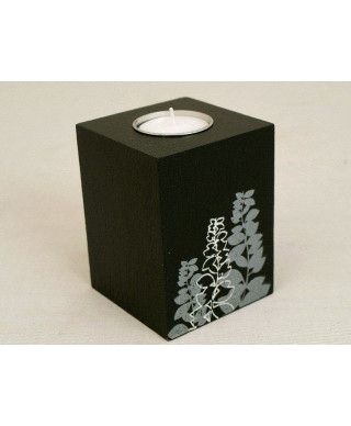 Świecznik - Kwiatki - Drewniany - 8x8x10cm