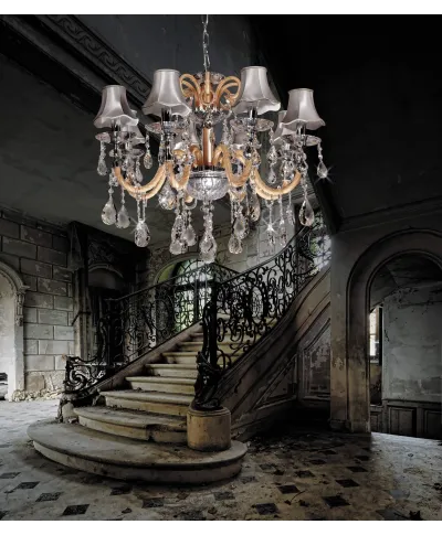 KLASYCZNY ŻYRANDOL KRYSZTAŁOWY SREBRNY DENICA W8