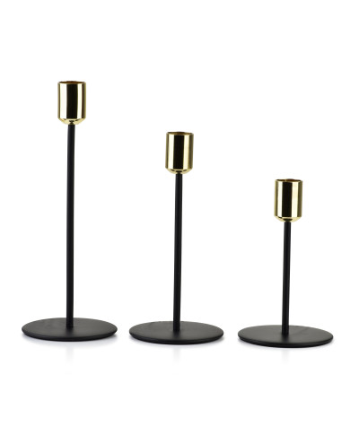 CEDRIC Komplet 3 świeczników czarno złot8xH14cm/8xH18cm/8xH22cm