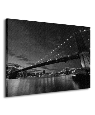 Obraz na płótnie -  Brooklyn Bridge nocą BW - 60x80 cm