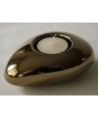 Świecznik - Złoty - Ceramiczny - 12cm
