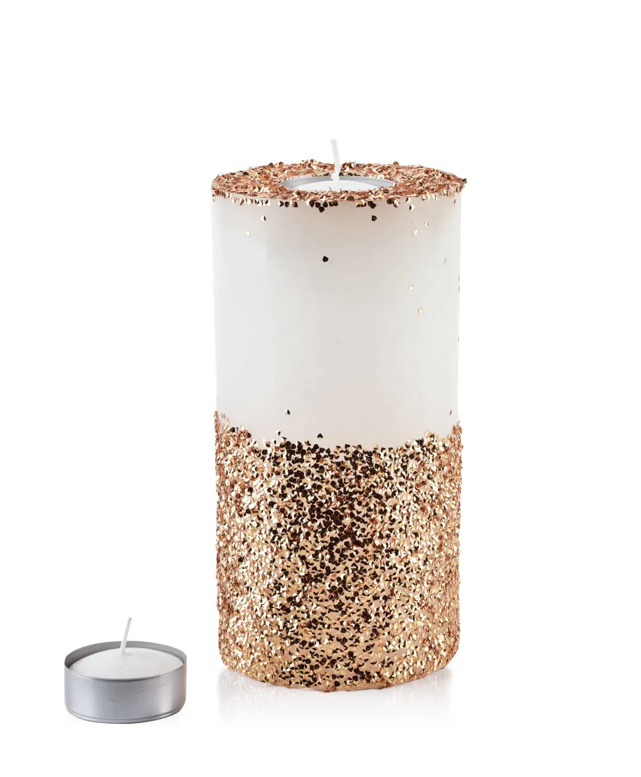 ŚWIECA LAMPION WALEC 120X240 DIAMENT BIAŁY ZŁOTE KRYSZTAŁKI