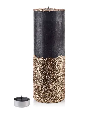 ŚWIECA LAMPION WALEC 120X360 DIAMENT CZARNY ZŁOTE KRYSZTAŁKI