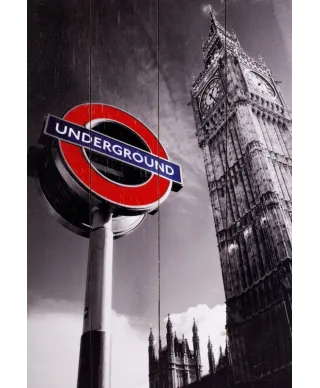 London Underground Sign & Big Ben - obraz na drewnie