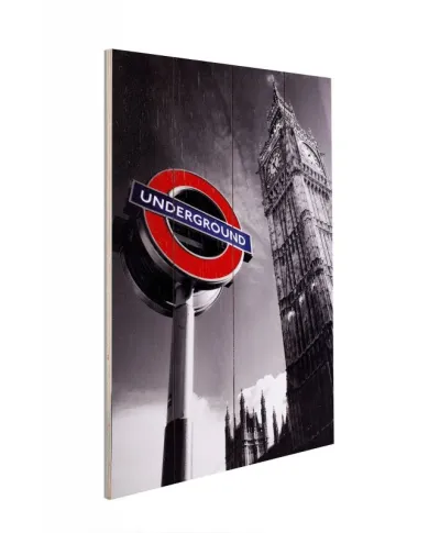 London Underground Sign & Big Ben - obraz na drewnie