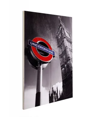 London Underground Sign & Big Ben - obraz na drewnie