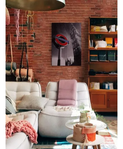 London Underground Sign & Big Ben - obraz na drewnie