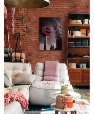 London Underground Sign & Big Ben - obraz na drewnie