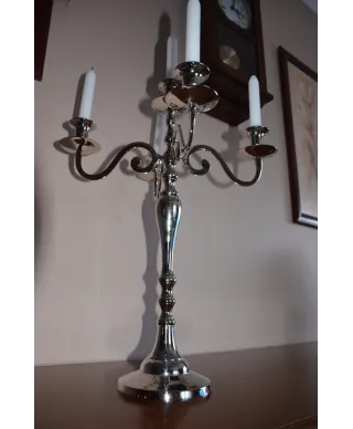 Świecznik metalowy - Kandelabr - Pięcioramienny - Mosiądz niklowany 50cm