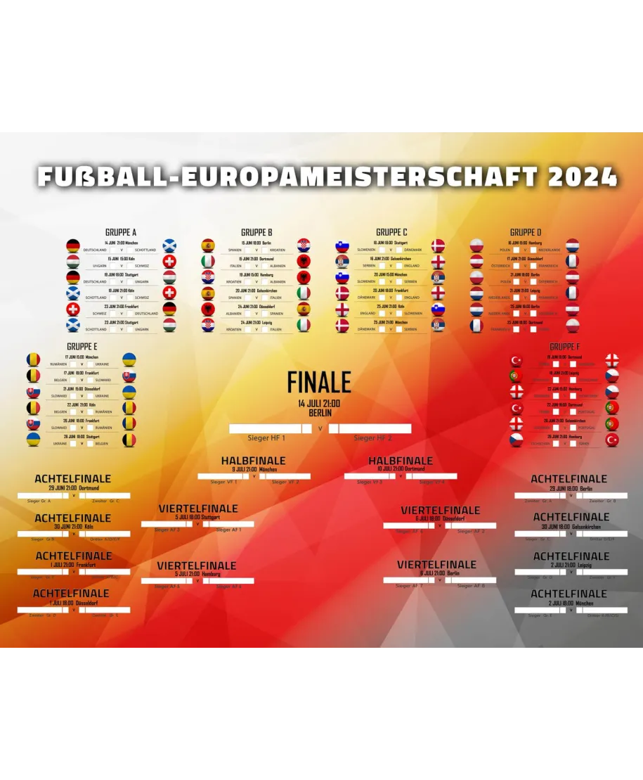 Tabela Mistrzostw Europy w Piłce Nożnej 2024 - plakat w wersji niemieckiej