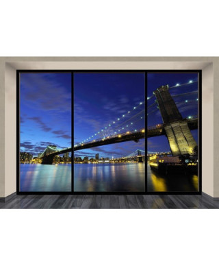 Fototapeta na ścianę - Brooklyn Bridge nocą (window) - 366x254 cm