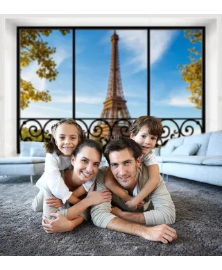 Fototapeta do salonu - Tour Eiffel Paris France (window) - 366x254 cm