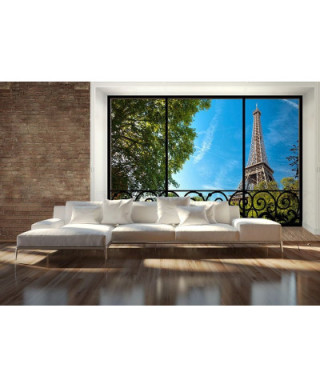 Fototapeta do salonu - Okno - Wieża Eiffela (window) - 366x254 cm