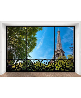 Fototapeta do salonu - Okno - Wieża Eiffela (window) - 366x254 cm