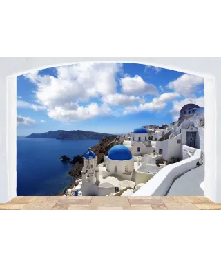 Fototapeta Na Ścianę - Panorama Santorini (okno) 366x254 cm