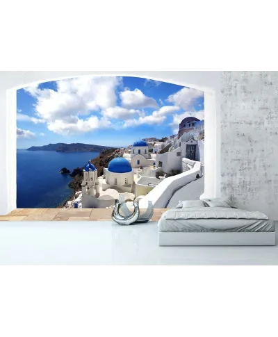 Fototapeta Na Ścianę - Panorama Santorini (okno) 366x254 cm