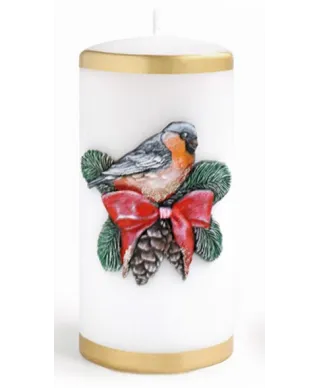 Świeca ZIMOWY PTASZEK walec średni 7x14cm parafinowa biała