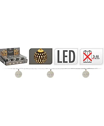 ŁAŃCUCH ŚWIETLNY N/BAT.10LED KULA 25MM  białe 2,5cm 2xAA 1,5V