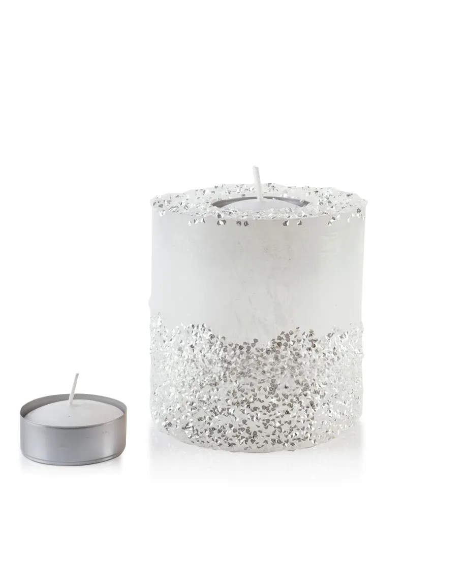 ŚWIECA LAMPION WALEC 120X120 DIAMENT BIAŁY SREBRO