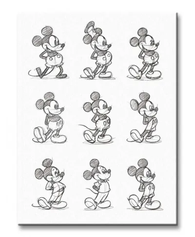Mickey Mouse (Sketched - Multi) - Obraz na płótnie