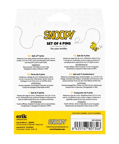 Snoopy - zestaw 4 przypinek
