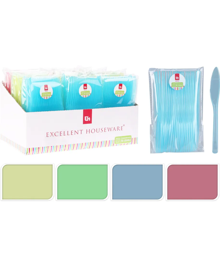 KOMPLET 25 NOŻY PLASTIKOWYCH WIELORAZOWYCH 17,5CM