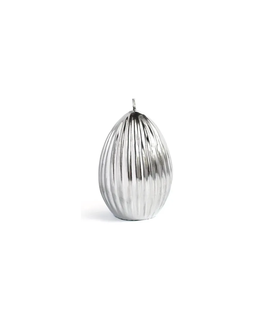 Świeca JAJKO KARBOWANE małe 6,5x8cmsrebrne
