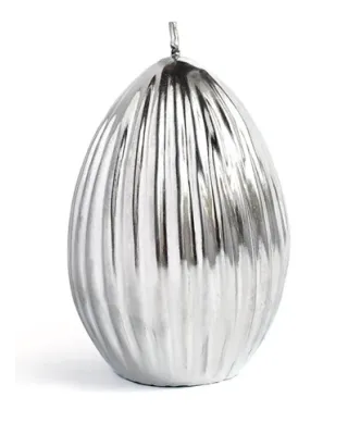 Świeca JAJKO KARBOWANE małe 6,5x8cmsrebrne