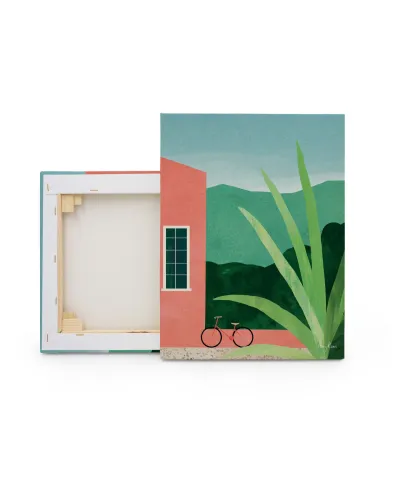 Bicycle Pink House - obraz na płótnie