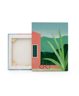 Bicycle Pink House - obraz na płótnie