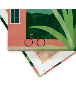 Bicycle Pink House - obraz na płótnie