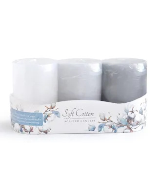 Świeca zapachowa FLORIS SOFT COTTON 3sztuki walec 6x9cm parafinowa