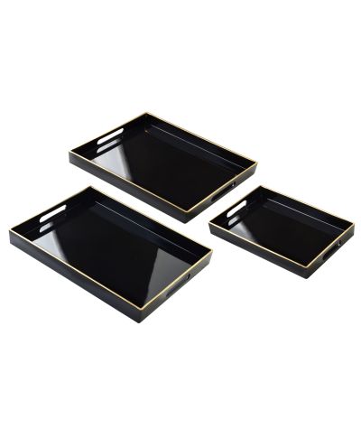BLANCHE BLACK Komplet 3 Tac dekoracyjnych 40x30x4cm/35x25x3,5cm/30x20x3,5cm
