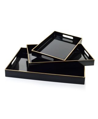 BLANCHE BLACK Komplet 3 Tac dekoracyjnych 40x30x4cm/35x25x3,5cm/30x20x3,5cm
