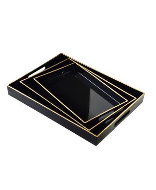 BLANCHE BLACK Komplet 3 Tac dekoracyjnych 40x30x4cm/35x25x3,5cm/30x20x3,5cm