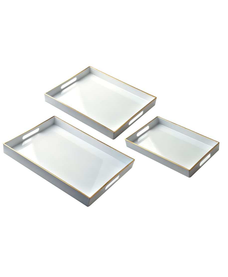 BLANCHE WHITE Komplet 3 Tac Dekoracyjnych 40x30x4cm/35x25x3,5cm/30x20x3,5cm