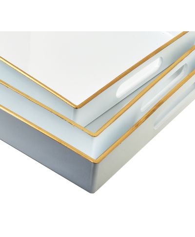 BLANCHE WHITE Komplet 3 Tac Dekoracyjnych 40x30x4cm/35x25x3,5cm/30x20x3,5cm